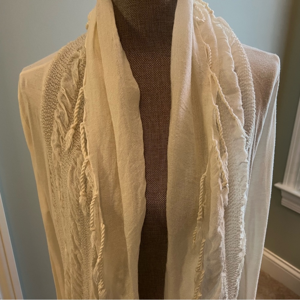 Lightweight Cream Open Front Cardigan With Fringe… - image 2